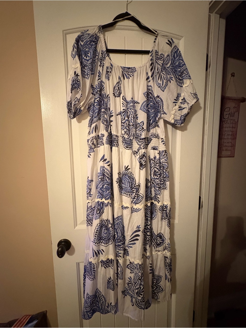 Mlle Gabrielle White Maxi Dress with Blue Floral Print